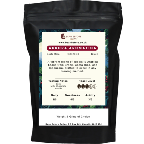 Bag of Aurora Aromatica coffee beans.